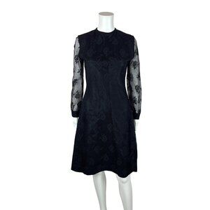 Vintage 60s Lace Dress Women's Extra Small Black Long Sleeve Shift